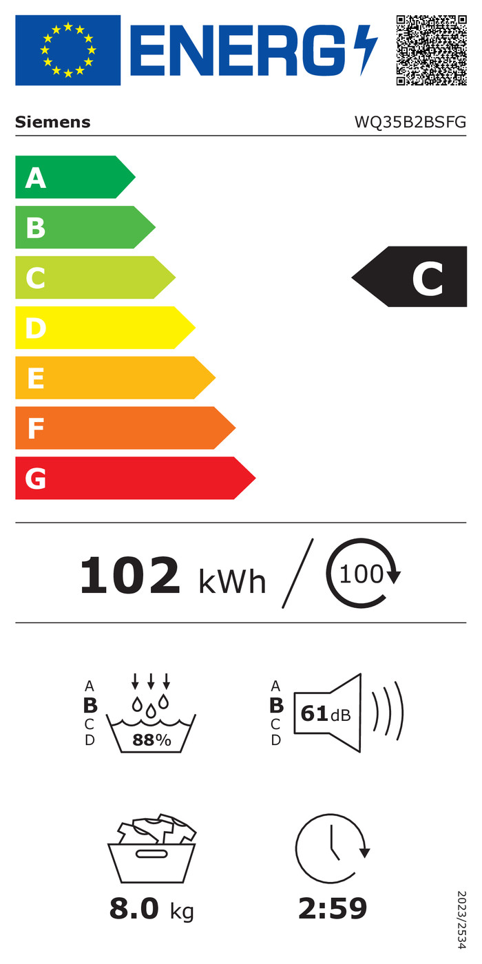 Siemens WQ35B2BSFG SelfCleaning energy label