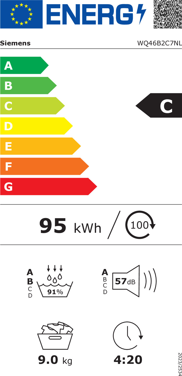 Siemens WQ46B2C7NL SelfCleaning energy label