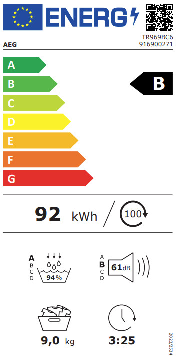 AEG LR9604C6 AbsoluteCare + AEG TR969BC6 AbsoluteCare Plus energy label