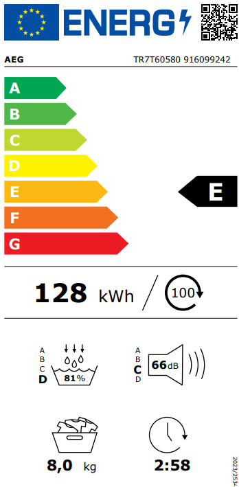 AEG TR7T60580 energielabel