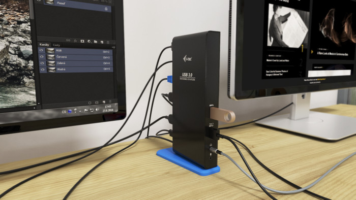 i-tec USB-A/USB-C Dual HDMI Docking Station product in use