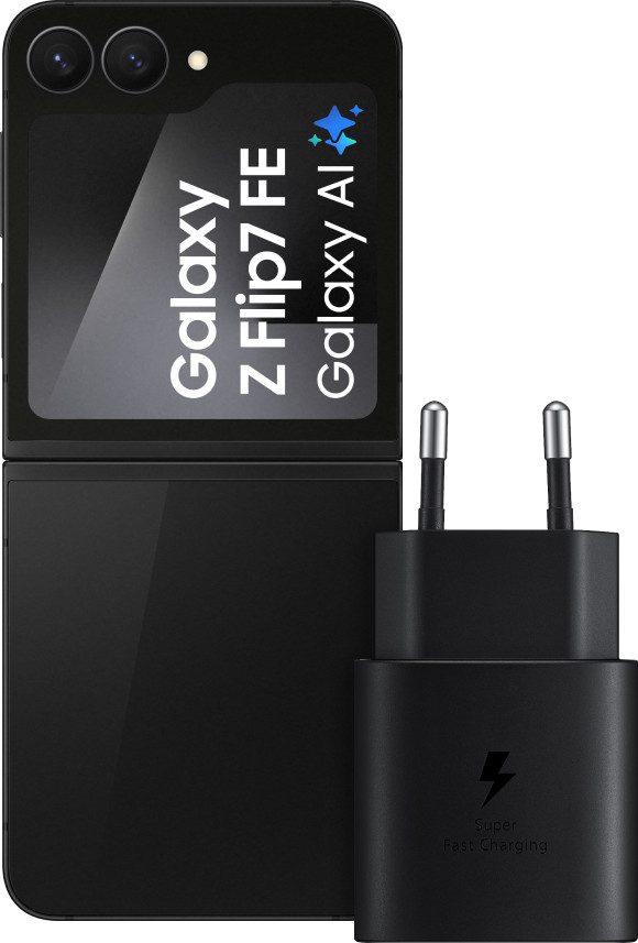 Samsung Galaxy Z Flip 7 FE 128GB Zwart 5G + Samsung Oplader 25 Watt Zwart Main Image