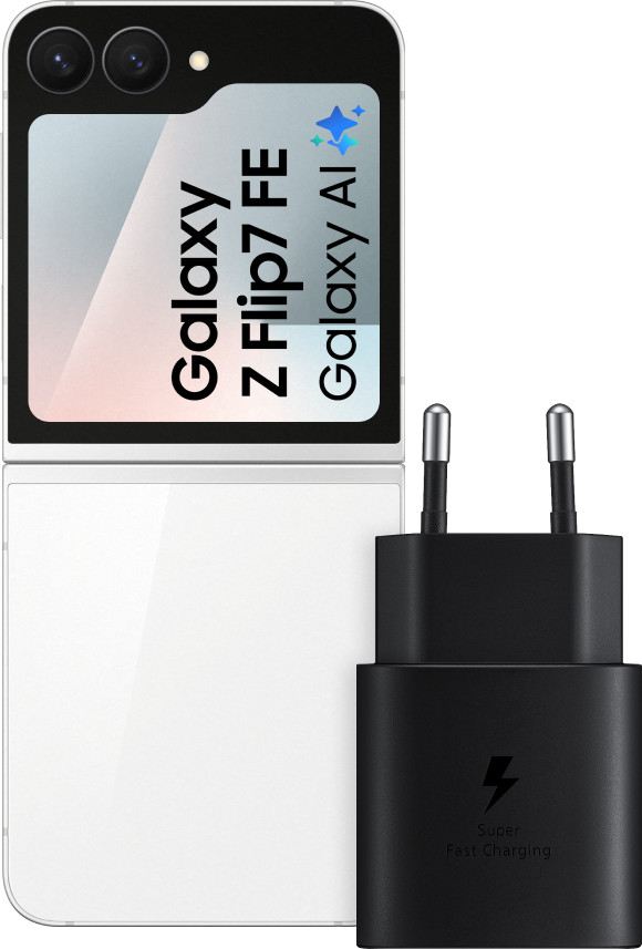 Samsung Galaxy Z Flip 7 FE 128GB White 5G + Samsung Charger 25W Black Main Image