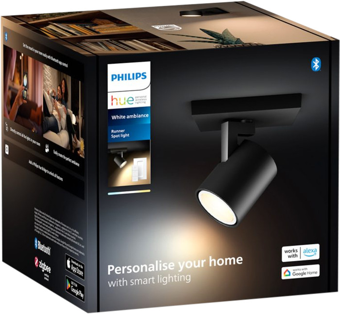Philips Hue Runner opbouwspot White Ambiance - 1 Spots - Zwart + Dimmer verpakking