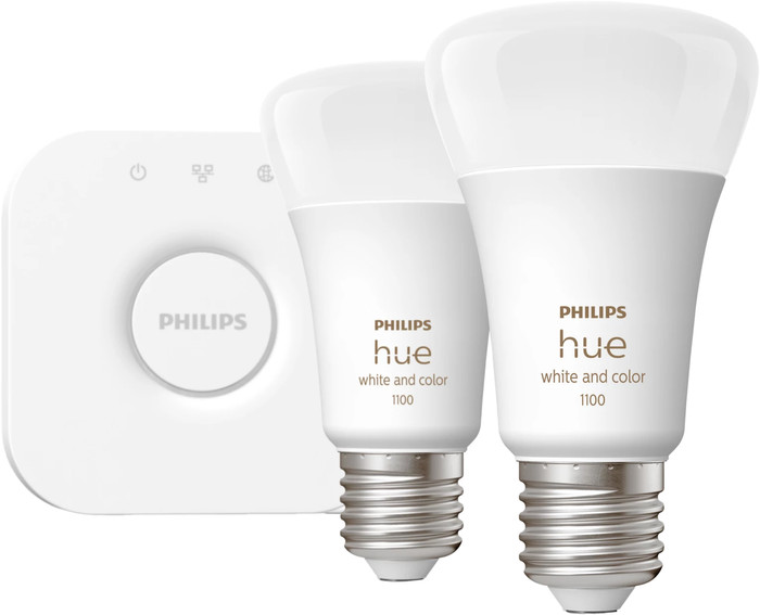 Philips Hue White and Color Starter Pack met 2 lampen + Bridge voorkant