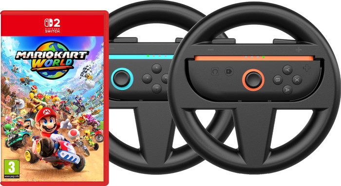 Mario Kart World + BlueBuilt Steering Wheels for Nintendo Switch 2 Main Image