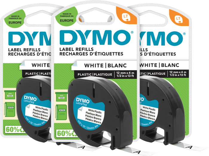 DYMO LetraTag 12mm x 4m Zwart Wit Labels 3-pack Main Image