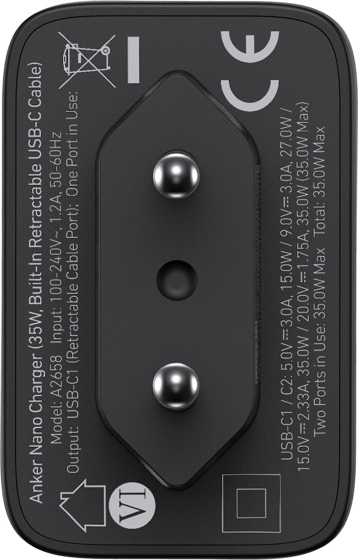 Anker Nano Oplader met Usb C poort en kabel 35W Zwart bovenkant