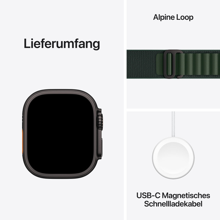 Apple Watch Ultra 2 4G 49 mm Schwarz Alpine Armband Grün M visueller lieferant