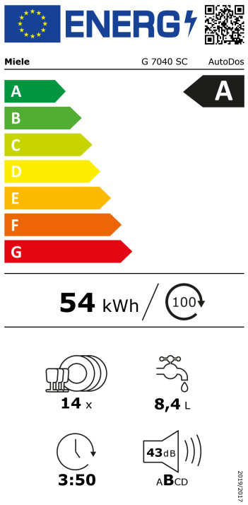 Miele G 7040 SC BRWS AutoDos energielabel