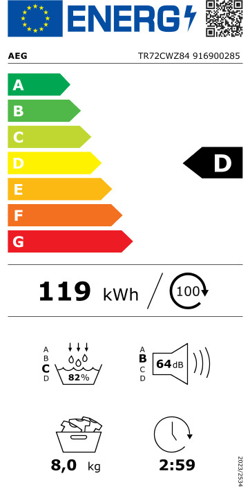 AEG TR72CWZ84 SensiDry energy label