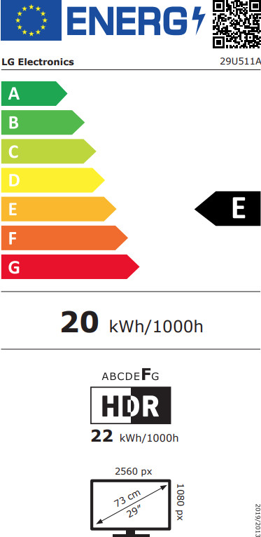 LG Ultrawide 29U511A-B energy label