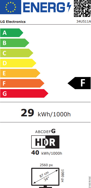 LG Ultrawide 34U511A-B energy label