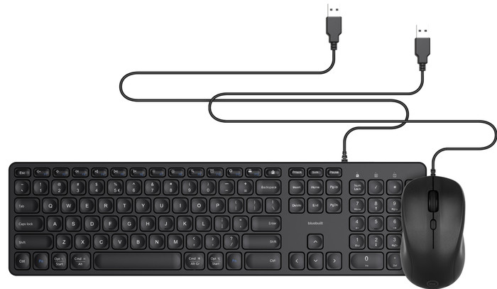 BlueBuilt Wired Keyboard QWERTY + Filum Wired Mouse Main Image