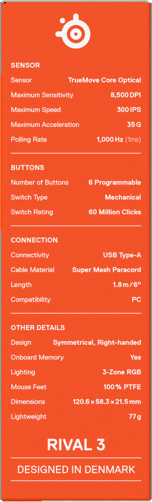SteelSeries Rival 3 Gen 2 Gaming Mouse Black packaging