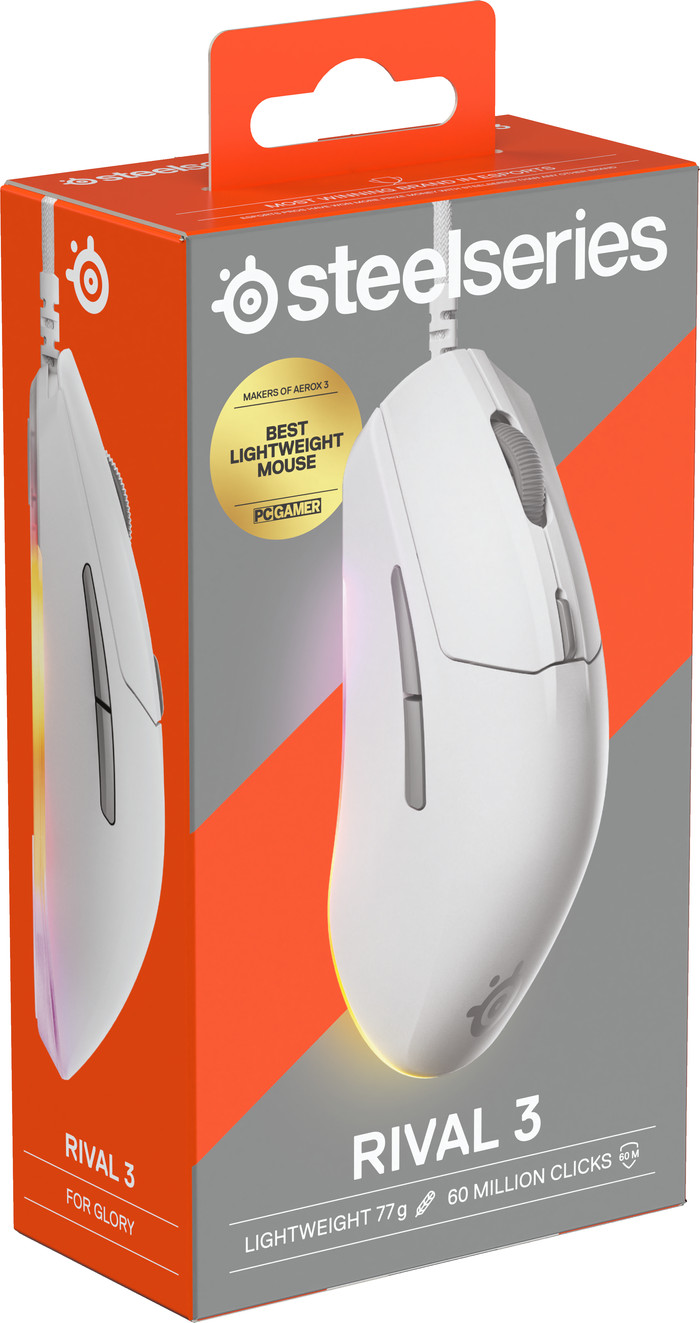SteelSeries Rival 3 Gen 2 Gaming Muis Wit verpakking