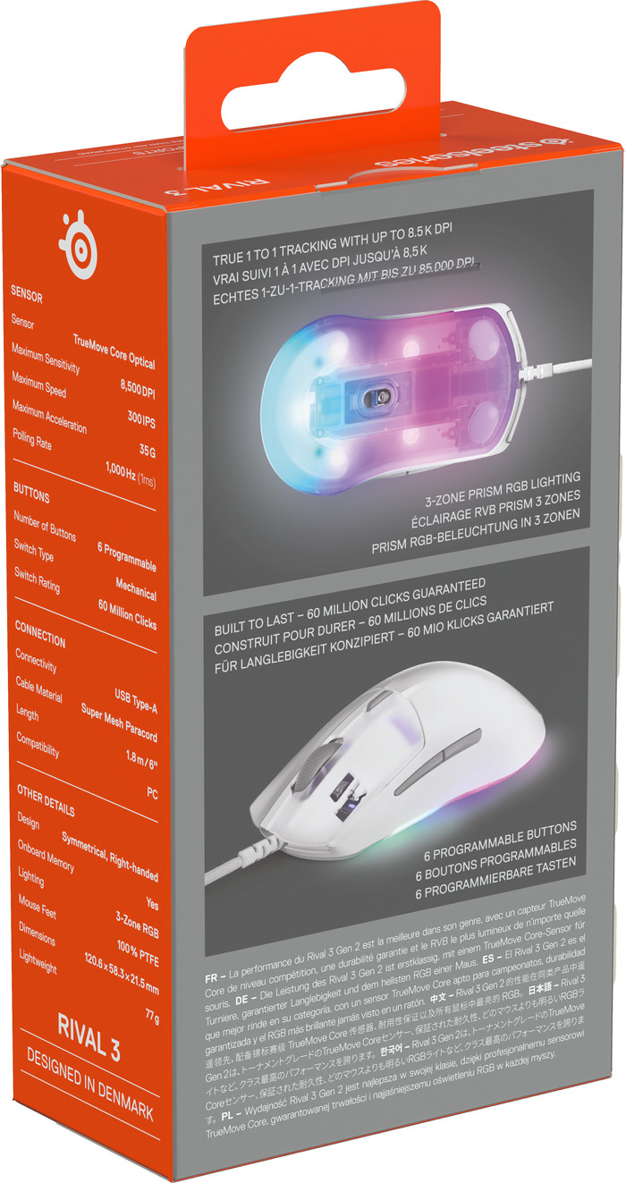 SteelSeries Rival 3 Gen 2 Gaming Muis Wit verpakking