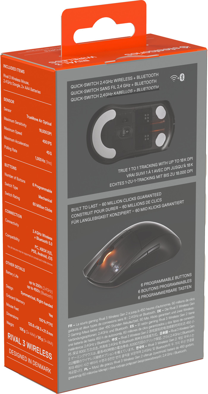 SteelSeries Rival 3 Gen 2 Wireless Gaming Mouse Black packaging