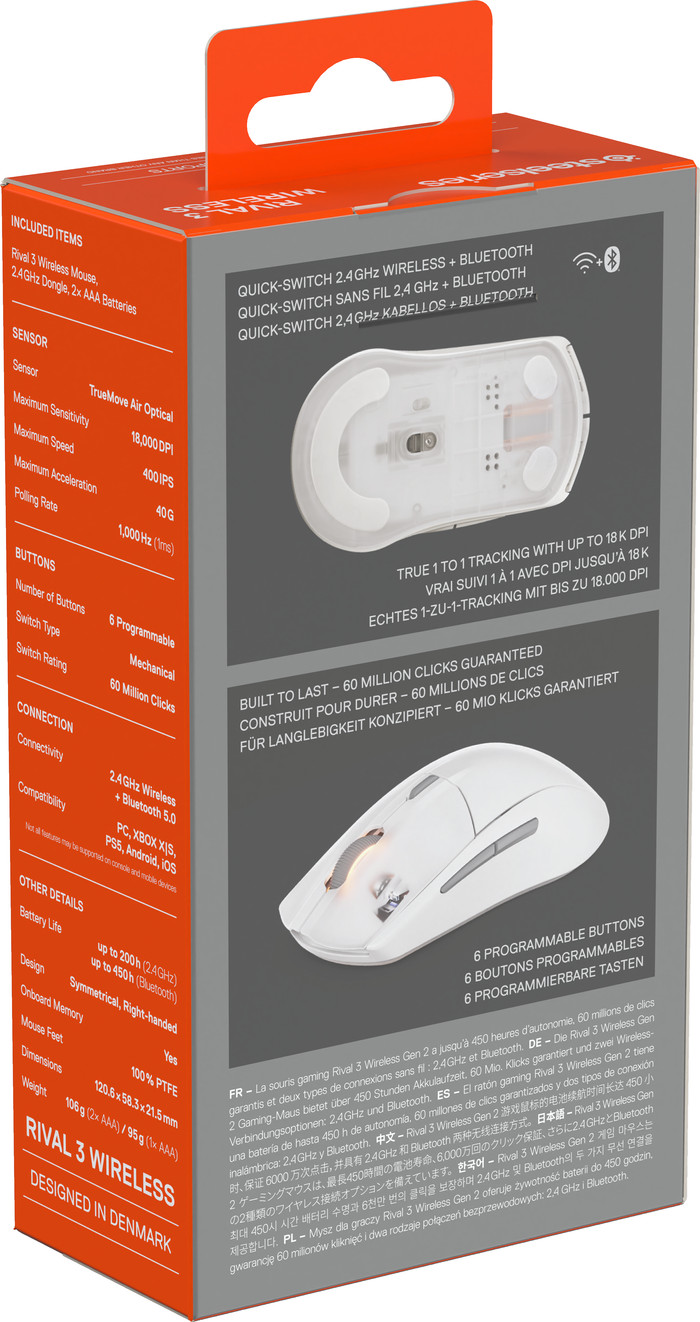 SteelSeries Rival 3 Gen 2 Wireless Gaming Mouse White packaging