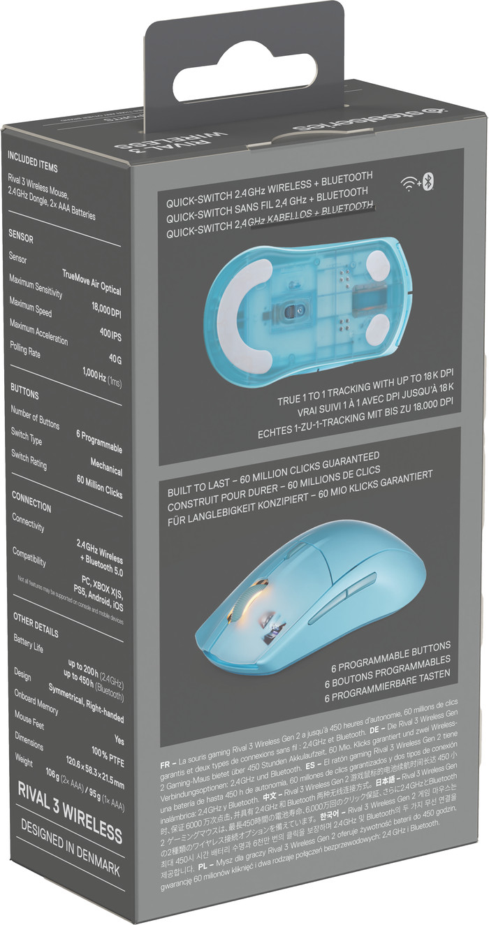 SteelSeries Rival 3 Gen 2 Wireless Gaming Mouse Aqua packaging