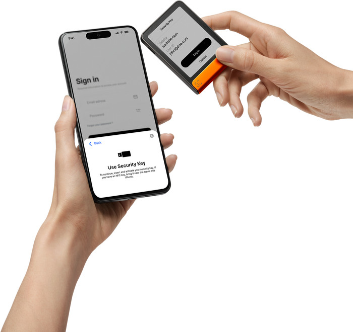 Ledger Flex Orange including Recovery Key product in use