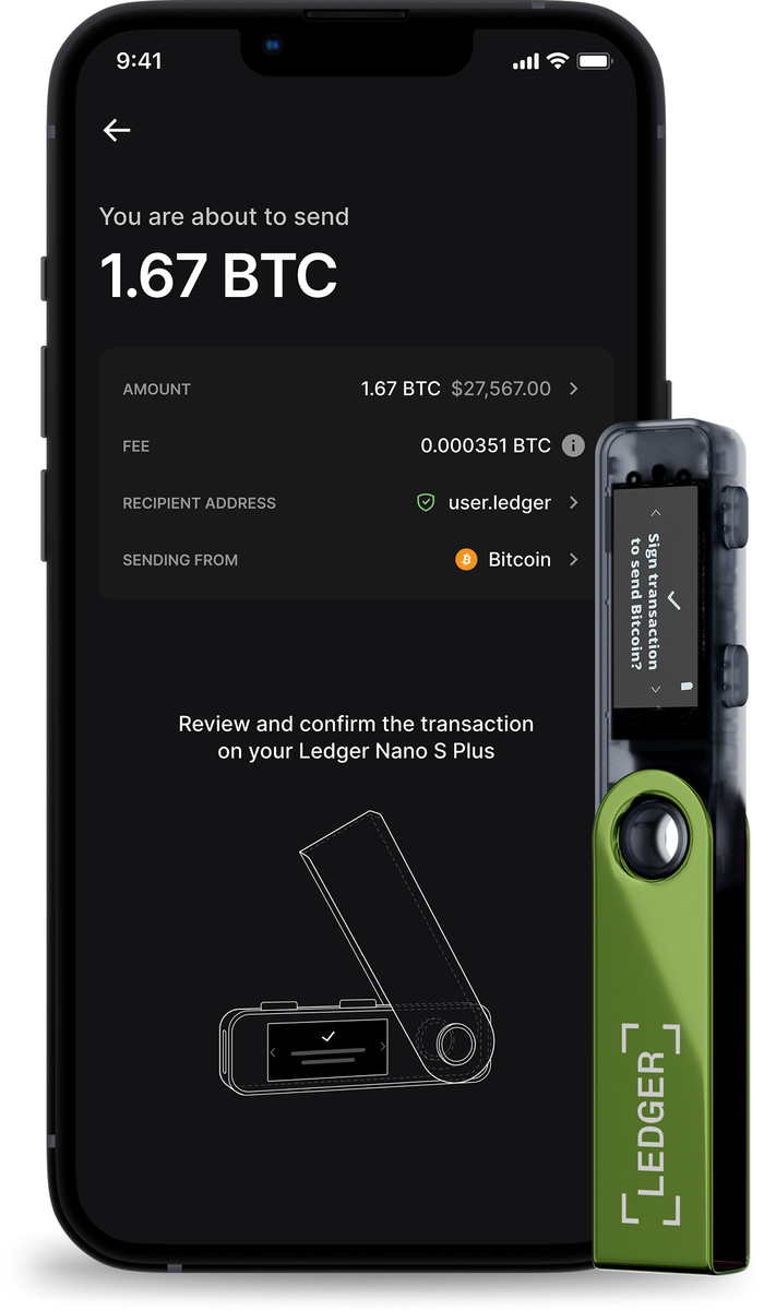 Ledger Nano S Plus Oxidate Green product in gebruik