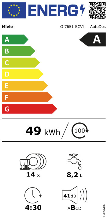 Miele G 7651 SC Vi AutoDos energy label