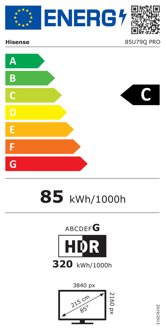 Hisense 85" ULED Mini-led U79Q PRO (2025) + Hisense AX3120Q energielabel