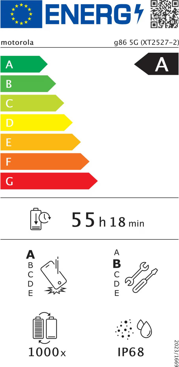 Motorola Moto G86 256GB Paars 5G energielabel