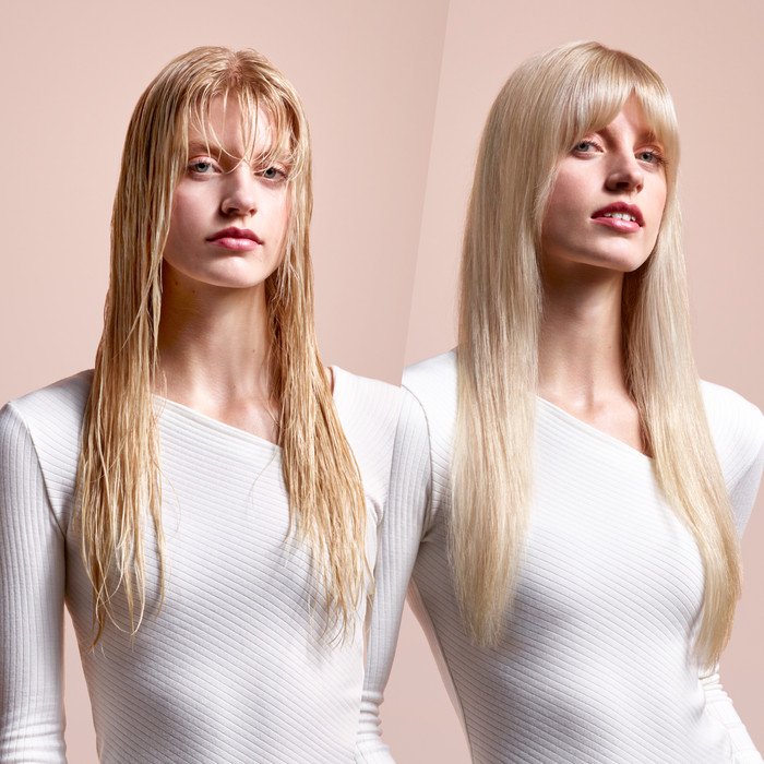 Dyson Airstrait Limited Edition Amber Silk product in use