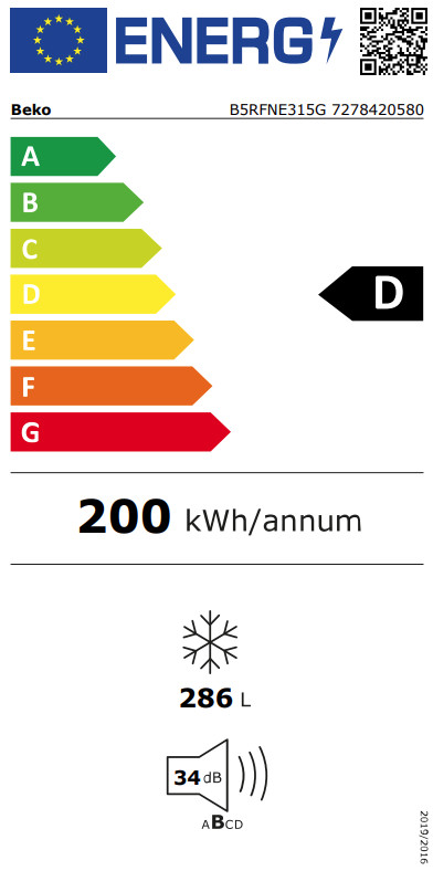 Beko B5RFNE315G energielabel