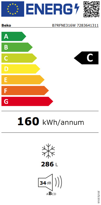 Beko B7RFNE316W energy label
