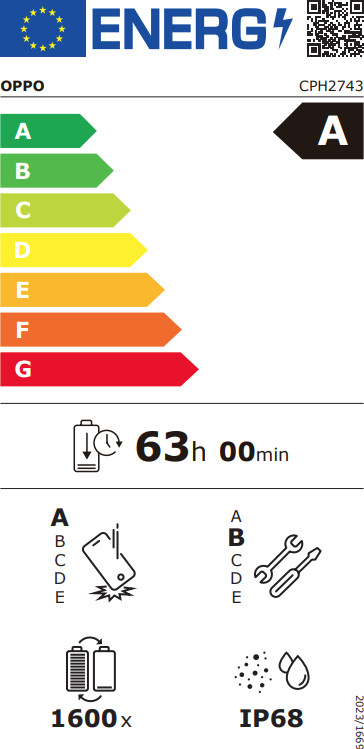 OPPO Reno14 F 256GB Green 5G energy label