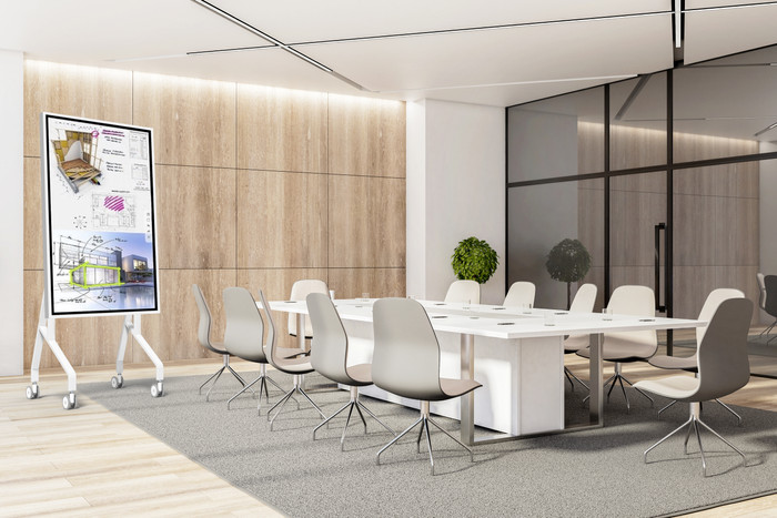 Neomounts MOVE Go Flip FL50-515WH1 Samsung Flip Trolley 55-65 inches product in use