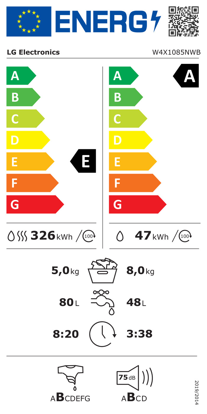 LG W4X1085NWB - 8/5kg energy label