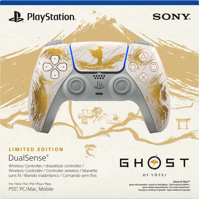 Sony PlayStation 5 DualSense Wireless Controller - Ghost of Yotei Gold Limited Edition packaging
