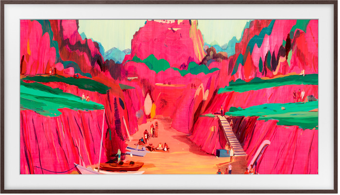 Samsung The Frame Pro 75" lijst (Walnoothout) product in gebruik