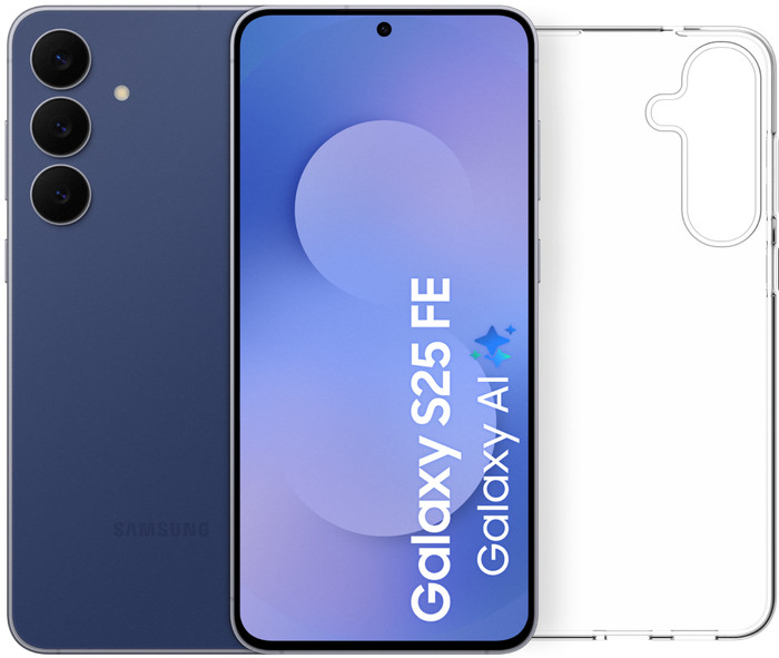 Samsung Galaxy S25 FE 128GB Donkerblauw 5G + BlueBuilt Back Cover Transparant Main Image