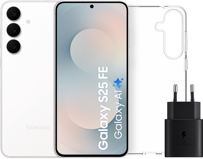 Samsung Galaxy S25 FE 256GB White 5G + Accessory Pack Main Image