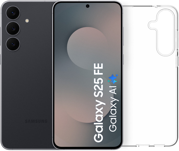 Samsung Galaxy S25 FE 256GB Zwart 5G + BlueBuilt Back Cover Transparant Main Image