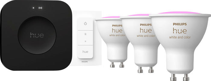 Philips Hue White and Color Starter Pack GU10 3-pack + Bridge Pro + Dimmer Main Image