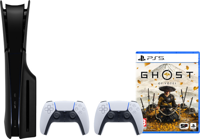 PlayStation 5 Slim Disc Edition + Ghost of Yotei + Covers Black + Extra Controller White Main Image