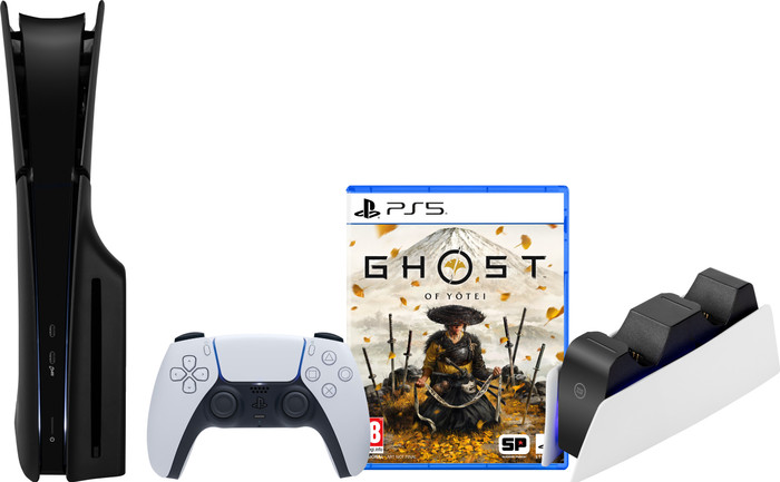 PlayStation 5 Slim Disc Edition + Ghost of Yotei + Covers Black + Charging Dock Main Image