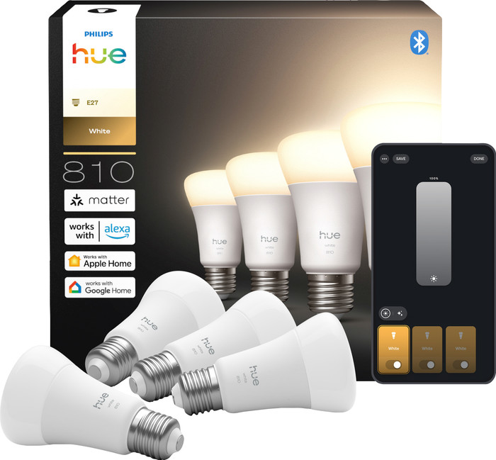 Philips Hue A60 White E27 800lm 4-pack Main Image