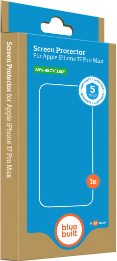 BlueBuilt Protective Back Cover with MagSafe iPhone 17 Pro Max Transparent + BlueBuilt iPhone 17 Pro Max Screen Protector Glass packaging