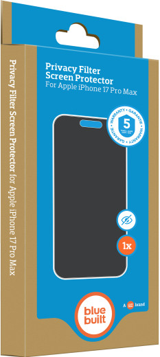 BlueBuilt Protective Back Cover iPhone 17 Pro Max Transparant + BlueBuilt iPhone 17 Pro Max Privacy Screenprotector Glas verpakking