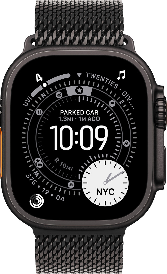 Apple Watch Ultra 3 Cellular 49mm Zwart Milanese Band M voorkant