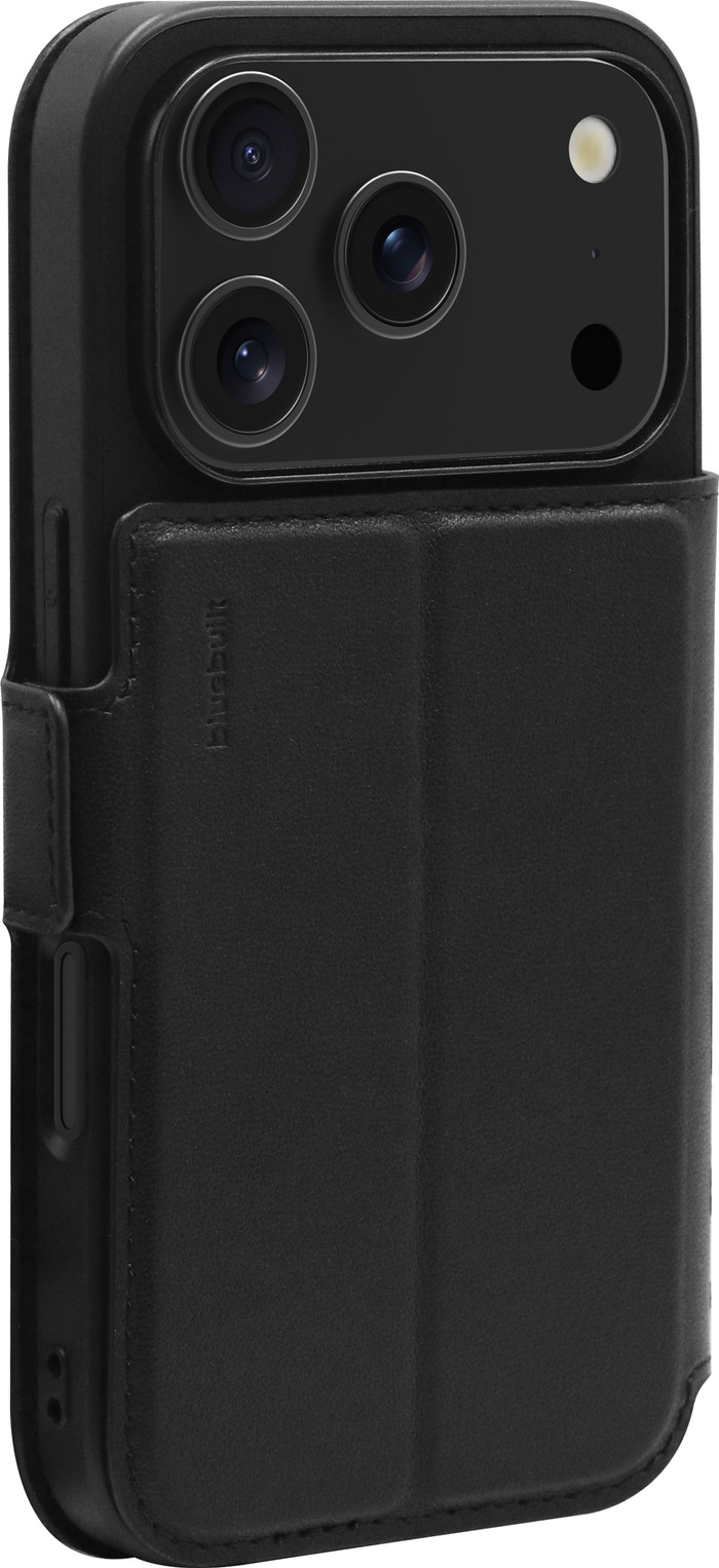 BlueBuilt Apple iPhone 17 Pro Book Case Leather Black + BlueBuilt iPhone 17 Pro Screen Protector Glass back