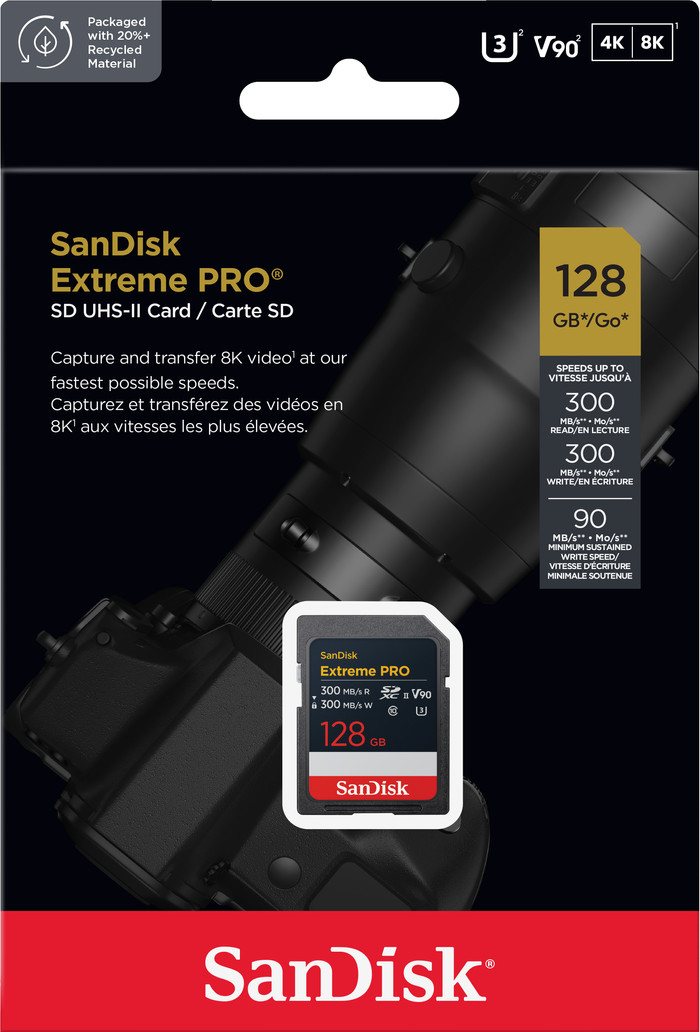 SanDisk SDXC Extreme Pro 128GB 300MB/s verpakking