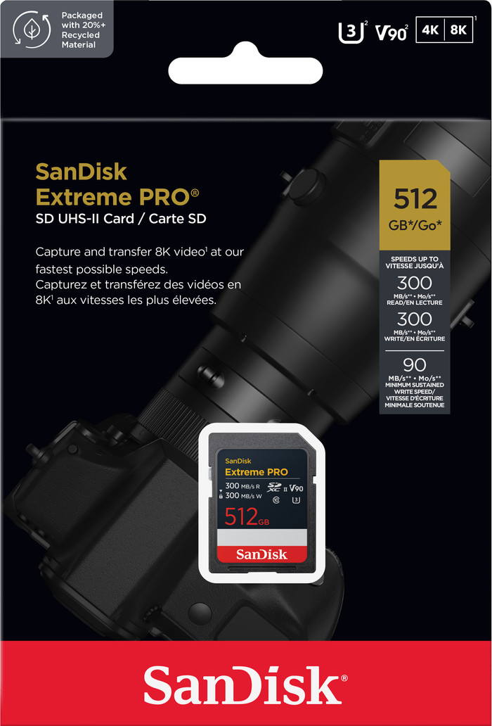 SanDisk SDXC Extreme PRO 512GB 300MB/s verpakking